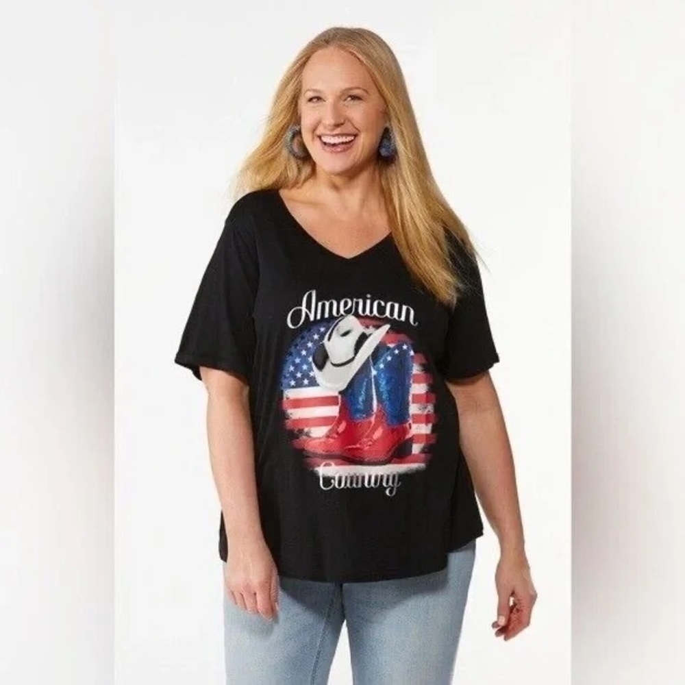 ❄️ Cato | Plus Size American Country Tee Black Size 18/20 - Picture 3 of 3
